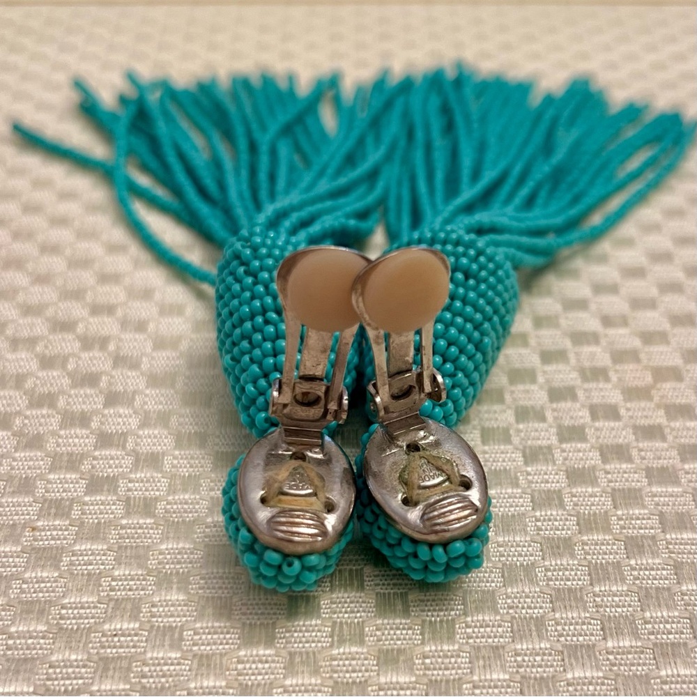 Oscar de la Renta Aquamarine Classic Long Tassel Clip-On Earrings - Picture 4 of 7